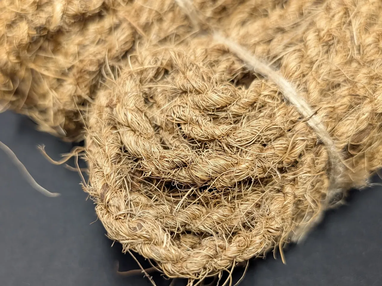 Coils of natural coir rope